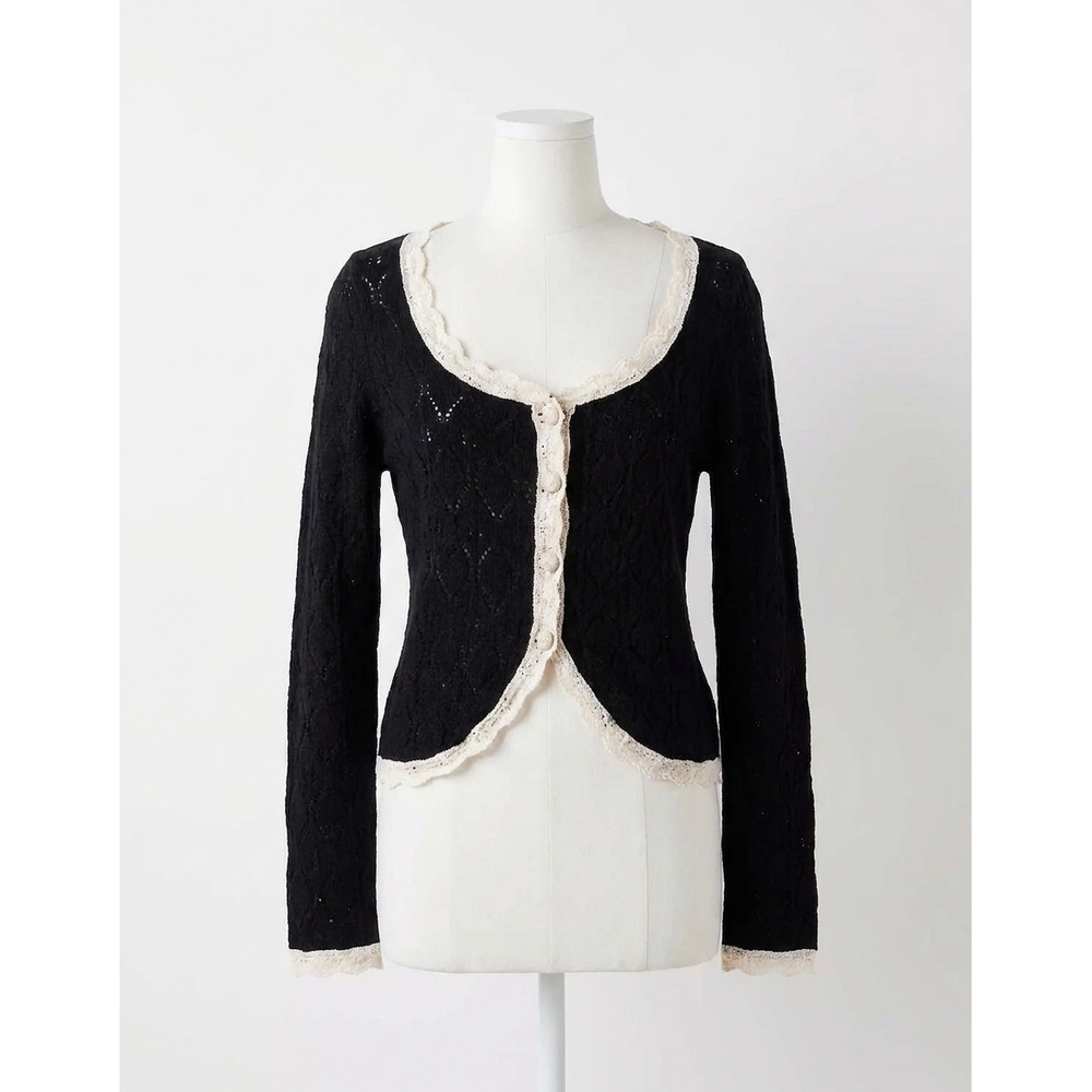 NEW FREE PEOPLE adelene long sleeve cardigan in black cream combo